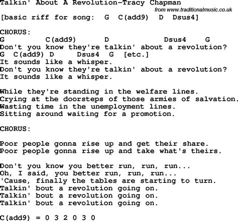 Protest song: Talkin' About A Revolution-Tracy Chapman lyrics and chords"