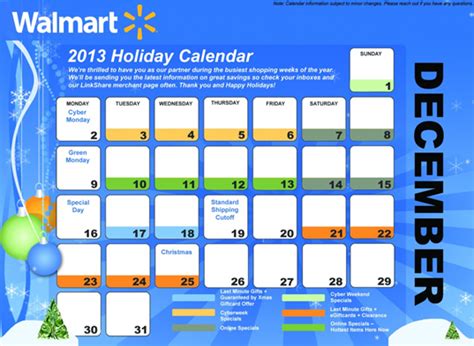 2013 Walmart Holiday Calendar