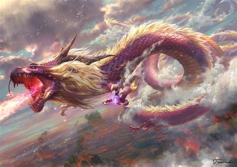 Chinese dragon, art, cloud, fantasy, luminos, chinese, pink, dragon, t swck, HD wallpaper | Peakpx