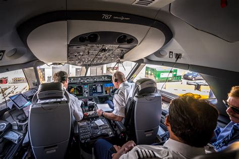 Boeing 787 cockpit during pre-flight checks for the second revenue ...