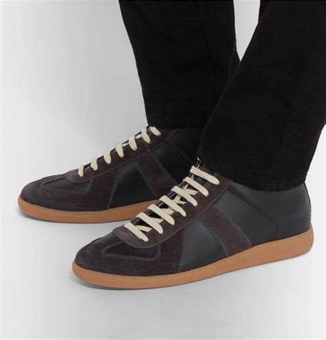 Maison Margiela Replica Leather And Suede High-top Sneakers in Black for Men - Lyst