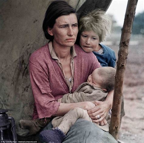 Newly colourised photos show Dust Bowl refugees living in shacks | Dust bowl, Dorothea lange ...