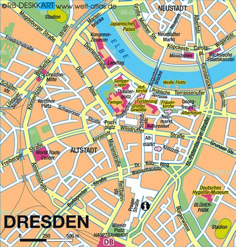 Map of Dresden, center (City in Germany, Saxony) | Welt-Atlas.de