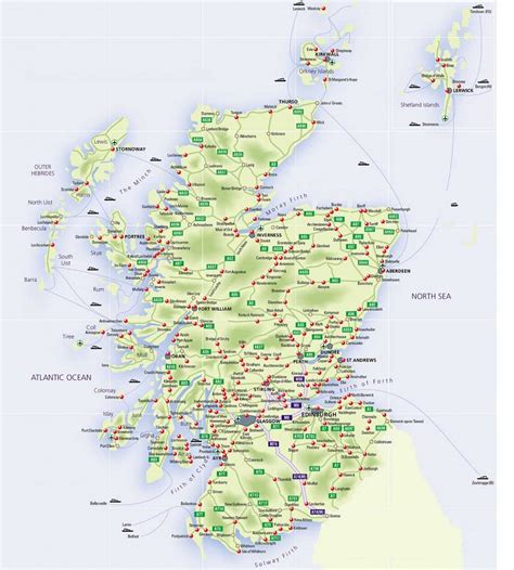 Large Detailed Map Of Scotland With Relief, Roads, Major Cities And ...