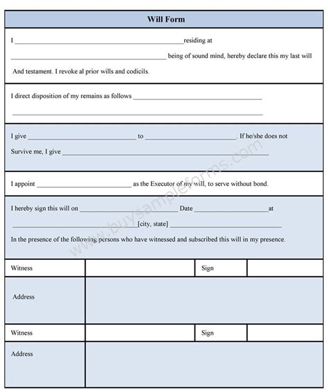 Will Form Template - Sample Forms