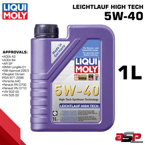 LIQUI MOLY LEICHTLAUF HIGH TECH 5W40 Gasoline and Diesel Oil Liter ...