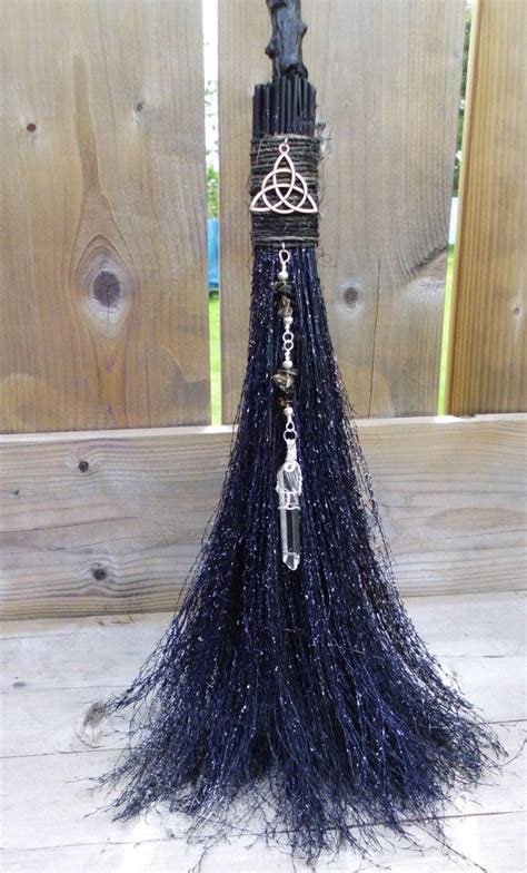 Besom, Broom, Triquetra Altar Besom,Witches Broom, Midnight Blue Witches Broom for Purification ...