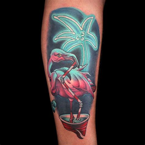 Flamingo & Neon Palm Tree Tattoo by Frank Ready | Neon tattoo, Flamingo tattoo, Light tattoo