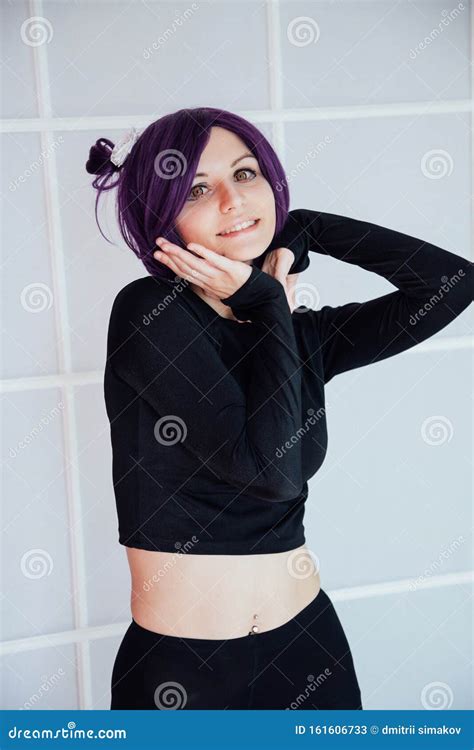 Girl Cosplayer with Purple Hair Anime Japan Stock Image - Image of ...