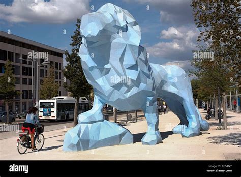 France Gironde Bordeaux Stalingrad Place Blue Lion sculpture by Stock ...