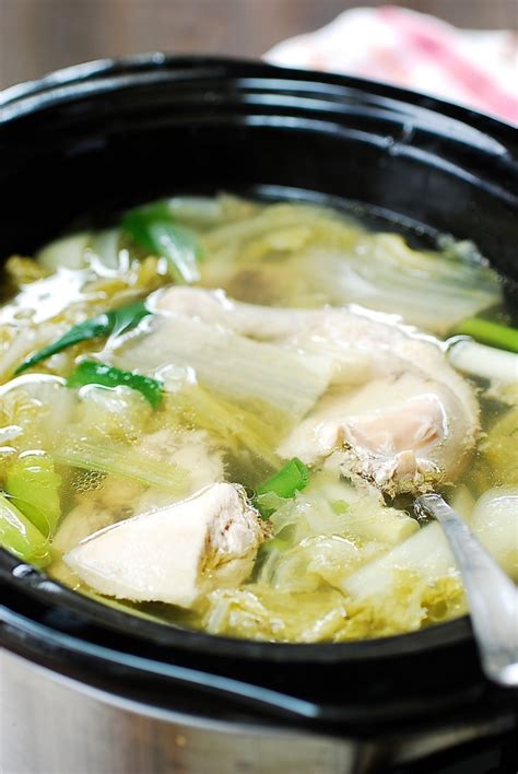 Slow Cooker Chicken Soup with Napa Cabbage - Korean Bapsang