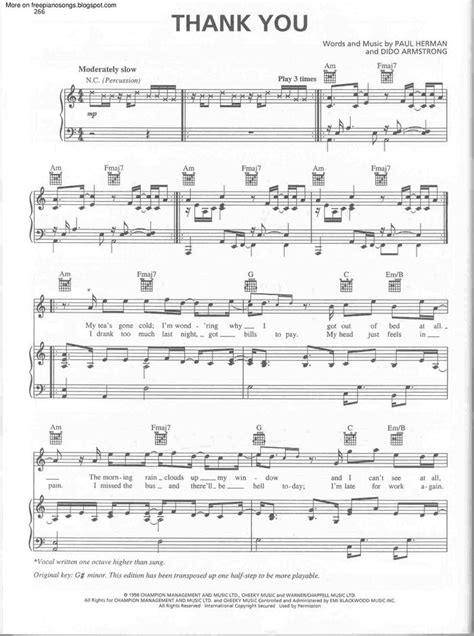 Thank You free sheet music by Dido | Pianoshelf