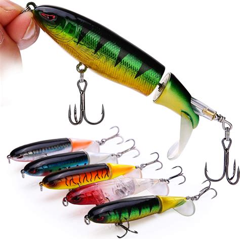 Sougayilang Fishing Lure Whopper plopper with Floating Rotating Tail Topwater Bait Freshwater ...