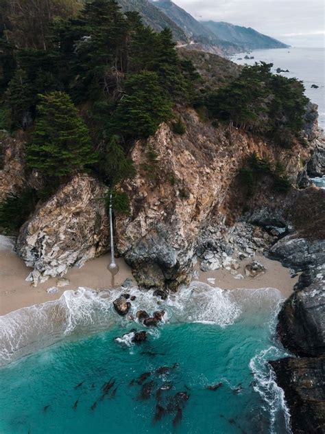 Aerial View of McWay Falls on the Coast of California Stock Image ...