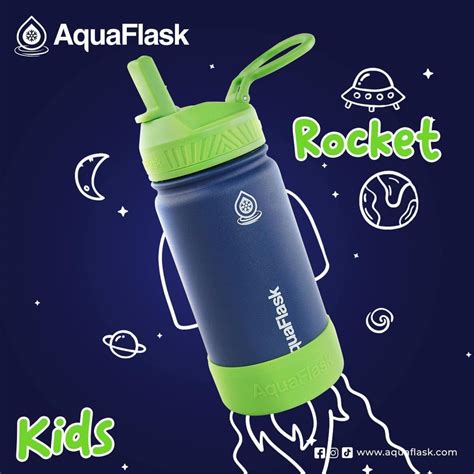 Aquaflask ROCKET Kids Collection Water Bottle Limited Edition Straw Lid Cap with Silicon Boot ...