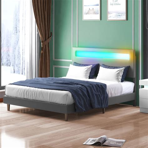 Buy Mjkone Platform Bed Frame with Smart RGB LED Light Bar, Full Size ...