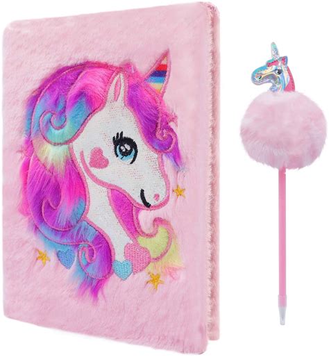 Cyiecw Plush Unicorn Notebook with Pen Magical Diary for Girls pink - Walmart.com