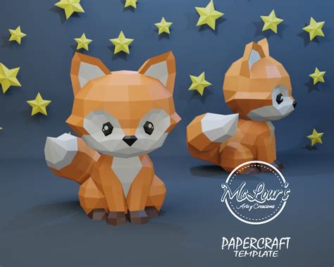 Cute Little Fox/ Diy Craft/ Template PDF STUDIO SVG/ Low Poly/ - Etsy