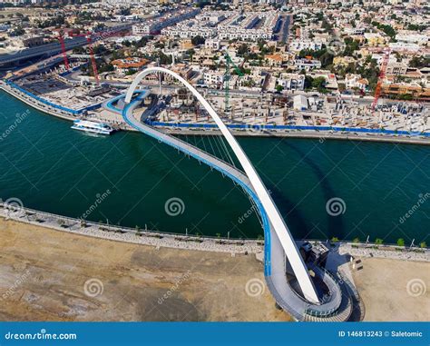 Dubai Water Canal Tolerance Bridge Over the Creek Aerial Stock Image - Image of aerial ...