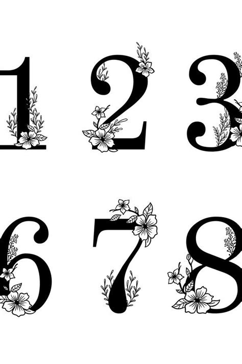 Flower ornate numbers. Elegant blossom number, floral sprigs | Fancy ...