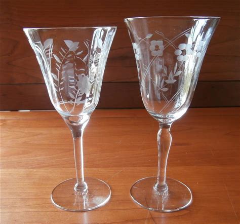 Wine Glasses Water Vintage Engraved Stemware 1940s 9 from mercymaude on Ruby Lane