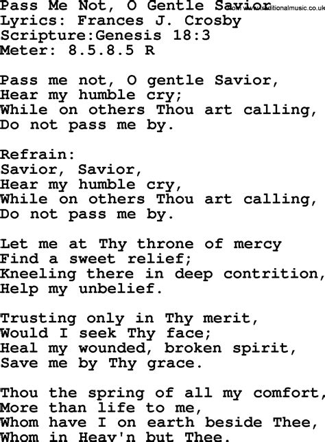 Good Old Hymns - Pass Me Not, O Gentle Savior - Lyrics, Sheetmusic, midi, Mp3 audio and PDF