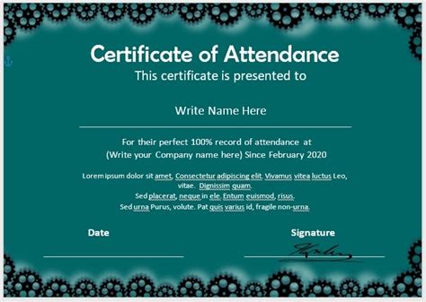 Attendance Certificate Template Word - Nwavwa.com