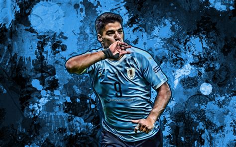 Download wallpapers Luis Suarez, blue paint splashes, Uruguay National ...