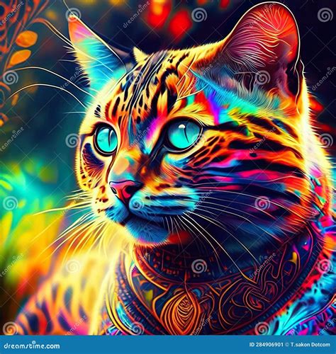 Beautiful Cat with Blue Eyes on a Dark Background with Glowing Stars AI Generated Stock ...