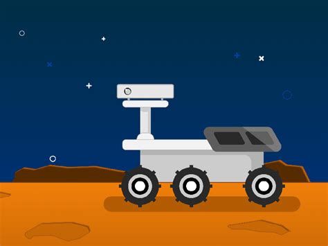 A cartoon Exomars rover goes across a Mars landscape.