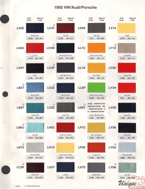 Volkswagen Paint Chart Color Reference