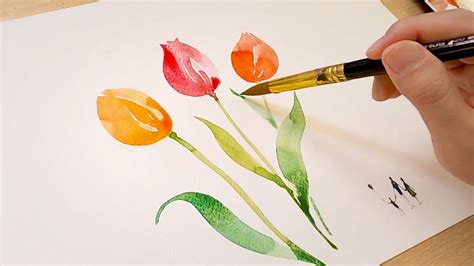 How to Paint Tulips / Watercolor Painting / Drawing a Butterfly - YouTube