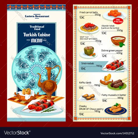 Turkish cuisine restaurant menu template design Vector Image