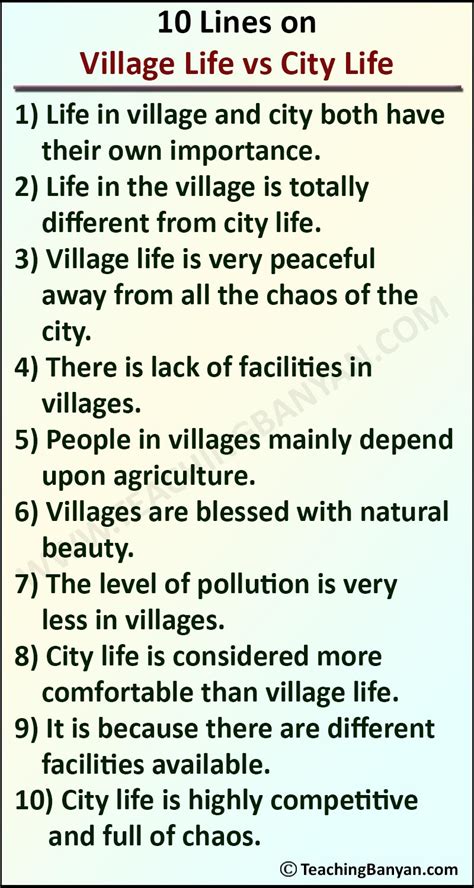 10-lines-on-village-life-vs-city-life - TeachingBanyan.com