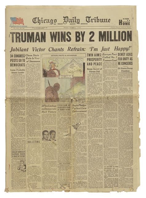 (1948 PRESIDENTIAL ELECTION) | Two issues of the Chicago Daily Tribune reporting the results of ...