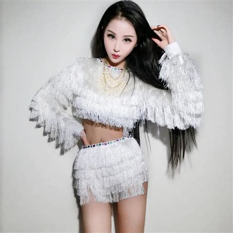 White Tassel DJ Costume Singers Dance Dress Women DS costumes hip hop ...