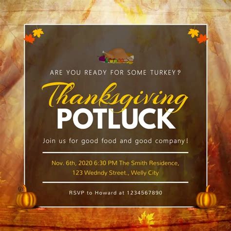 Thanksgiving Potluck Invitation Square Video Template | PosterMyWall