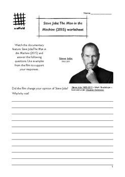 STEVE JOBS: THE MAN IN THE MACHINE (2015) WORKSHEET by scaffold | TpT