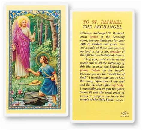 Prayer to St Raphael the Archangel Laminated Holy Prayer Card | Etsy