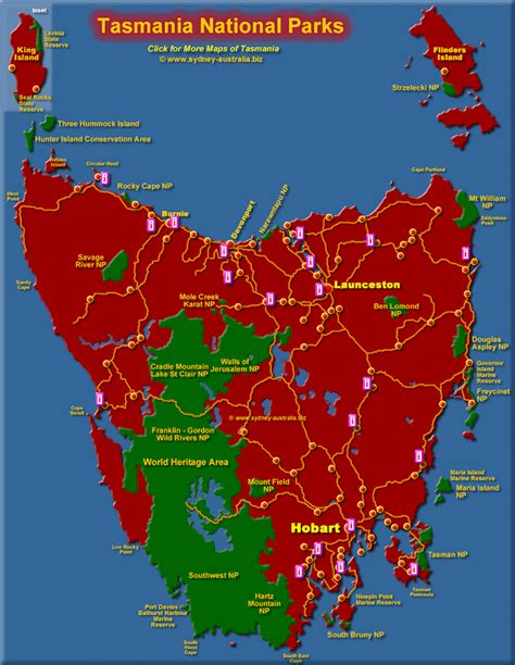 Map of National Parks in Tasmania