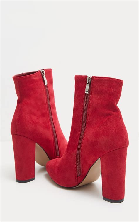 Red Faux Suede Ankle Boots | PrettyLittleThing USA