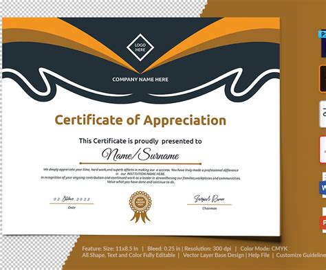 Printable of Appreciation Certificate Template #104735