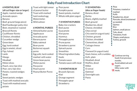 Printable Baby Food Chart: BLW, Purees, Finger Foods