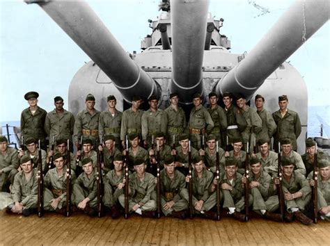 USS Indianapolis Marine Detachment, 4/29/45, 3 months before it sank. Only 9 marines survived ...