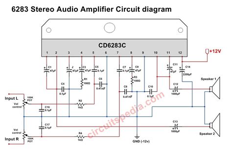 A6283/CD6283 Stereo Audio Amplifier Circuit Diagram, 6283 ic connection