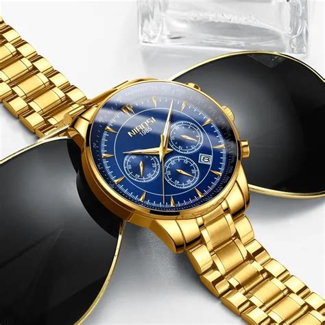 NIBOSI Gold Watch Mens Watches Top Brand Luxury Sport Men's Quartz Clock Waterproof Military ...