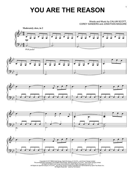 You Are The Reason by Calum Scott Sheet Music for Piano Solo at Sheet Music Direct