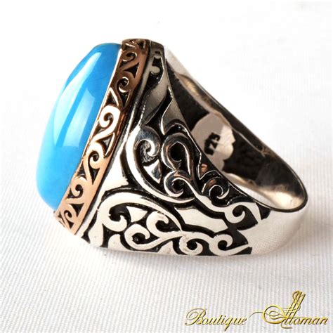 Oval Feroza Stone Silver Ring | Boutique Ottoman Exclusive