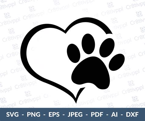 Paw Print Heart Paw SVG Heart Svg Instant Download Svg - Etsy