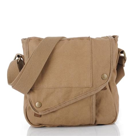 Khaki CANVAS Small MENS Black Vertical Shoulder Bag Messenger Bag Side ...